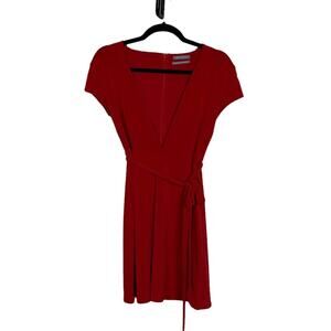 Urban Outfitters Capped Sleeve Deep V Jersey Mini Dress Red Size Small